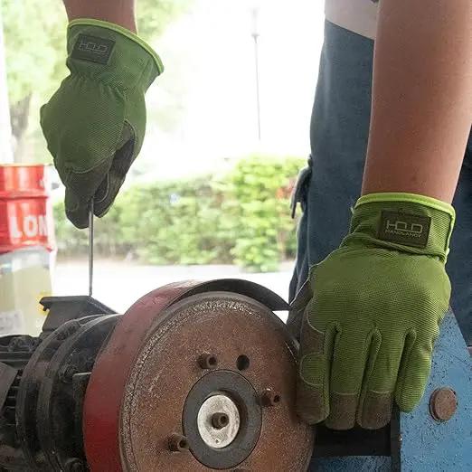 HLDD HANDLANDY Leather Work Gloves for Men & Women, Cowhide Gardening Gloves Utility Work Gloves, Mechanic Construction Driver Gloves (L, Green) by GreenHaven Gardens