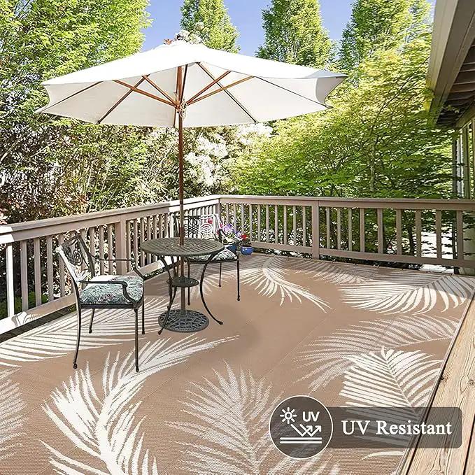 Pauwer Waterproof Outdoor Rug 9x12, Reversible Plastic Straw Patio Camping Rug, Indoor Outdoor RV Mat Carpet for Deck, Camper, Porch, Balcony, Backyard, Picnic, Leaf Brown by GreenHaven Gardens