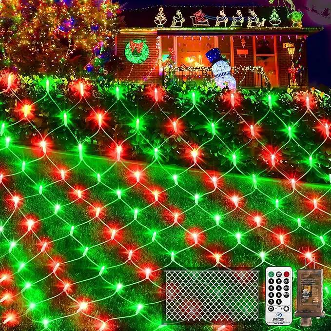 KNONEW Christmas Net Lights 360 LEDs 13ft x 9.8ft Outdoor Mesh Lights Connectable Waterproof 8 Modes & Timer Plug-in Net Fairy Lights for Bushes Garden Party Wedding Holiday,Red and Green by GreenHaven Gardens