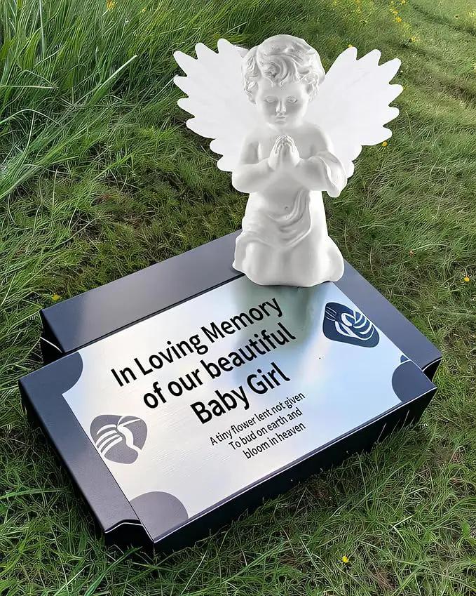 iStatue Solar Praying Cherub Angel Light with Fibre Optic Wings - 7.1'' Sympathy Remembrance Memorial Gift for Grave Ornaments Garden Decor (Kneeling Angel) by GreenHaven Gardens