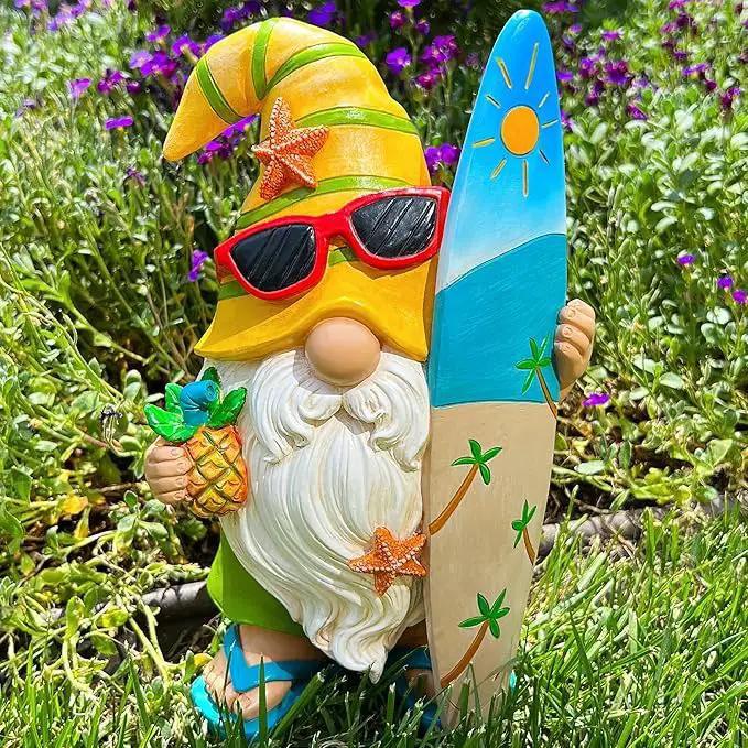 Mood Lab Garden Gnome - Surfer Gnome Figurine - 9.1 Inch Tall Funny Lawn Statue - for Outdoor & House Decor by GreenHaven Gardens