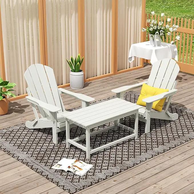 WO Home Furniture Adirondack Chairs Table Set of 3 PCS Outdoor Folding Chairs Coffee Table Weather/UV Resistant for Lawn, Garden, Bon Fire, Balcony (Sand) by GreenHaven Gardens