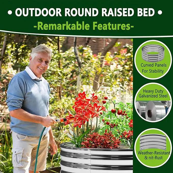2PCS 3x3x1FT Galvanized Raised Garden Bed Kit,Vegetable Boxes-Round Metal Flower Box,Large Planter Raised Beds Outdoor Garden for Planting,Fruit,Herb-Sliver by GreenHaven Gardens