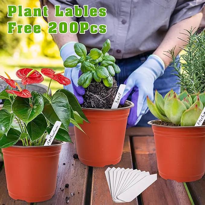 TDHDIKE 6 Inch Plastic Plant Nursery Pot/Pots (200pcs Pots and 200pcs Plant Labels) Seedlings Flower Plant Container (Red) Seed Starting Pots Indoor Outdoor by GreenHaven Gardens