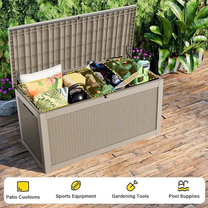 260 Gallon Outdoor Deck Box,Storage Lockable Waterproof Patio Furniture,Garden Tools,Cushions,Pool Accessories Outside Storage Resin Box(Grey) by GreenHaven Gardens
