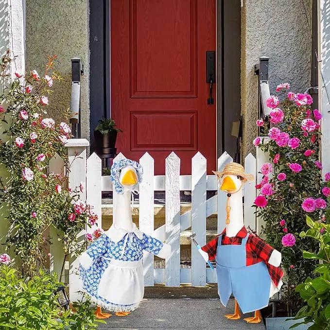 2 Set Spring Goose Outfit Blue Lawn Porch Goose Cloths Farmer Plastic Goose Costume for 23" Cement Goose Spring Outdoor Patio Yard Lawn Decoration by GreenHaven Gardens