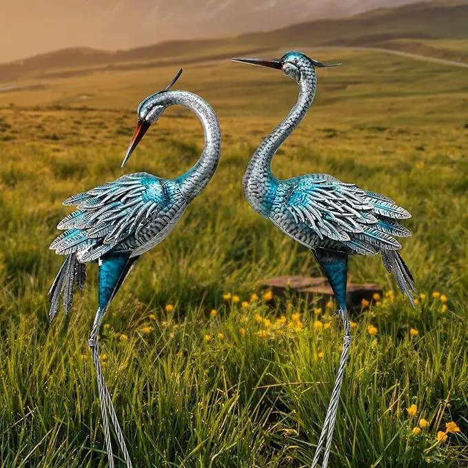 Crane Decor Statues, Blue Heron Garden Statues Metal Yard Art Outdoor Decoy, Garden Sculptures & Statues for Yard/Lawn/Pond/Outdoor Decoration, Set of 2 by GreenHaven Gardens