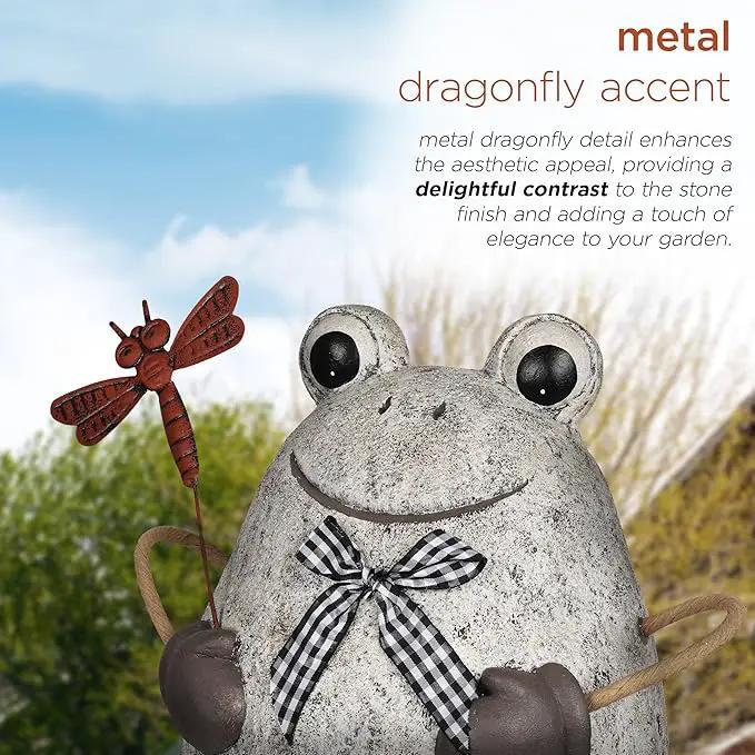 Alpine Corporation MCC862 Indoor/Outdoor Frog with Dragonfly Garden Statue, Stone Finish Frog Statue for Yard, 24" H, Silver by GreenHaven Gardens