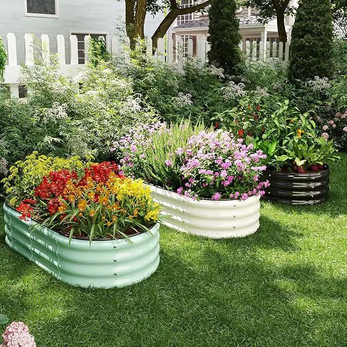 Galvanized Metal Planter Raised Garden Bed Kit for Gardening Outdoor，4x2x1ft Planter Grow Garden Box Raised Flower Bed，Long Vegetable Clearance Herb Raised Garden Beds for Gardening Black by GreenHaven Gardens
