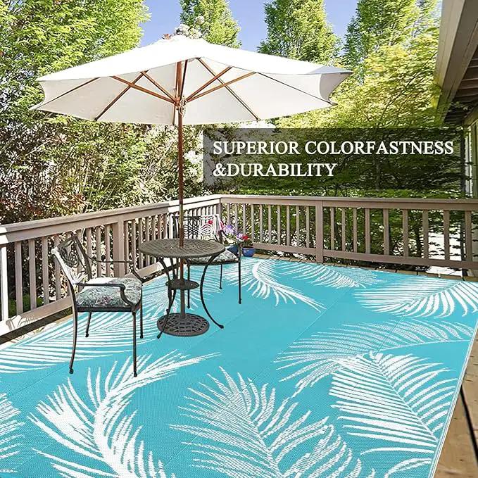 Pauwer Waterproof Outdoor Rug 6x9, Reversible Plastic Straw Patio Camping Rug, Indoor Outdoor RV Mat Carpet for Deck, Camper, Porch, Balcony, Backyard, Picnic, Leaf Teal by GreenHaven Gardens