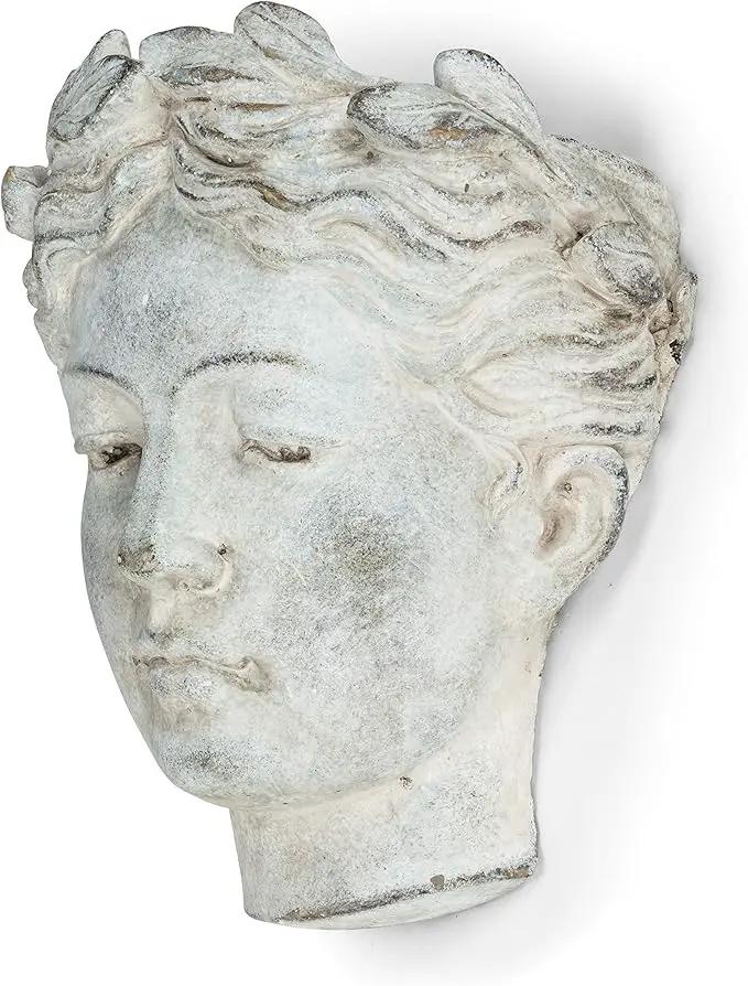 Abbott Collection Goddess Head Wall Planter - Large Cement Indoor and Outdoor Planter Pot - Grecian Woman Statue Head Planter for Flowers and Succulents (Grey, 3.5" Opening) by GreenHaven Gardens