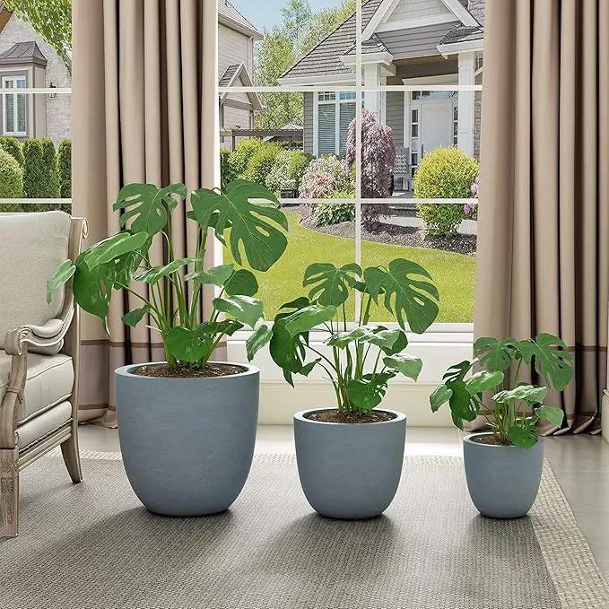 Kante 18",14",10" Dia Concrete Round Planters (Set of 3), Outdoor Indoor Large Planter Pots with Drainage Hole and Rubber Plug for Home Patio Garden, Gray by GreenHaven Gardens