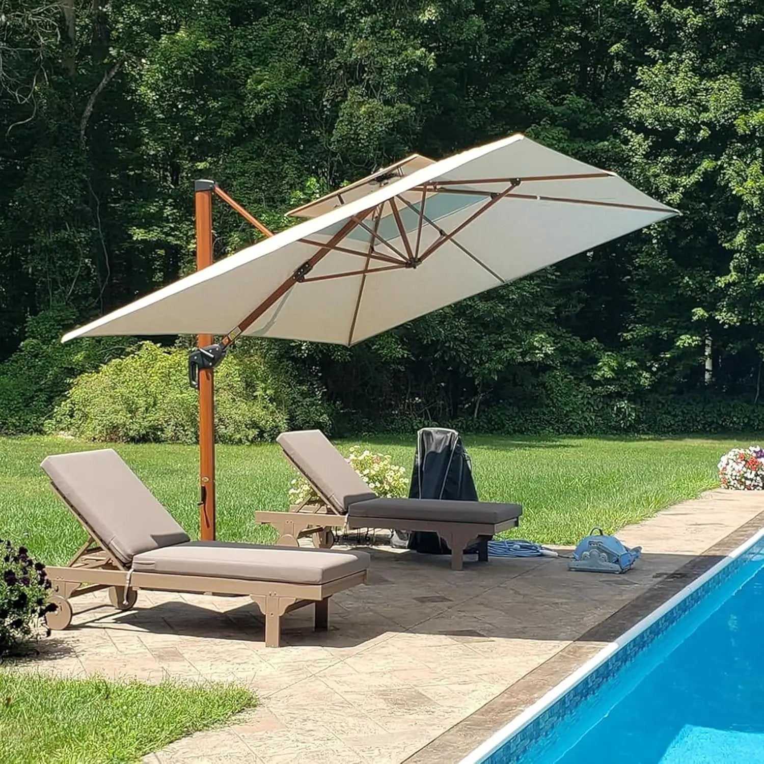 PURPLE LEAF 10' X 13' Double Top Deluxe Rectangle Patio Umbrella - Offset Hanging Cantilever Umbrellas in Heather Beige by GreenHaven Gardens