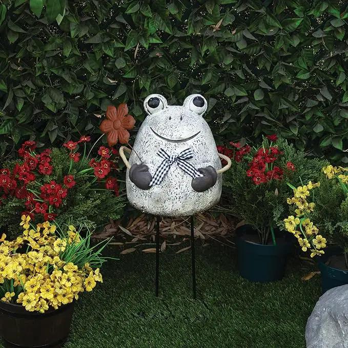 Alpine Corporation MCC860 Indoor/Outdoor Frog with Flower Garden Statue, Stone Finish Frog Statue for Yard, 24" H, Silver by GreenHaven Gardens
