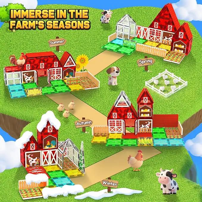 Magnetic Tiles Farm Animal Toys 66P - Build 4-Seasons Farm Scene, Farm Magnetic Blocks for Kids Ages 3-5 4-8 Boys Girls, STEM Magnet Toys for Classroom Indoor Outdoor, Kids Gift for Birthday Christmas by GreenHaven Gardens