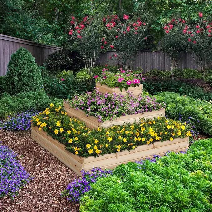 Yaheetech 3 Tier Wooden Raised Garden Bed 44.5'' L×44.5″ W×20.5″ H, 2 PCS Horticulture Open-Bottom Planter Raised Garden Bed for Flowers/Herbs/Vegetables Planter Flower Box by GreenHaven Gardens