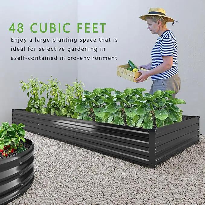 12x4x1FT Galvanized Raised Garden Bed Kit,Vegetable Boxes-Rectangle Metal Flower Box,Large Planter Raised Beds Outdoor Garden for Planting,Fruit,Herb-Black by GreenHaven Gardens