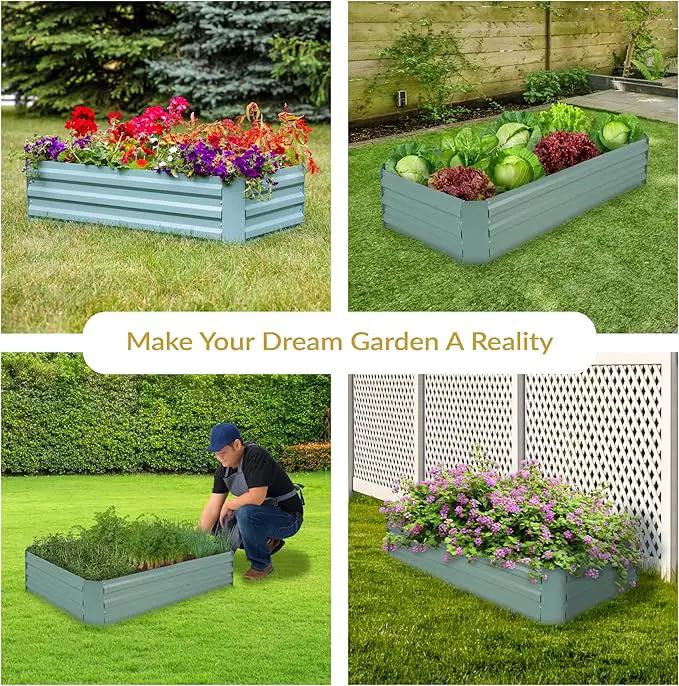 Sunnydaze Galvanized Raised Garden Bed - Metal Raised Bed for Gardening - Outdoor Planter Box for Flowers, Plants, and Vegetables - Green - 48" W x 36" D x 12" H Rectangle by GreenHaven Gardens