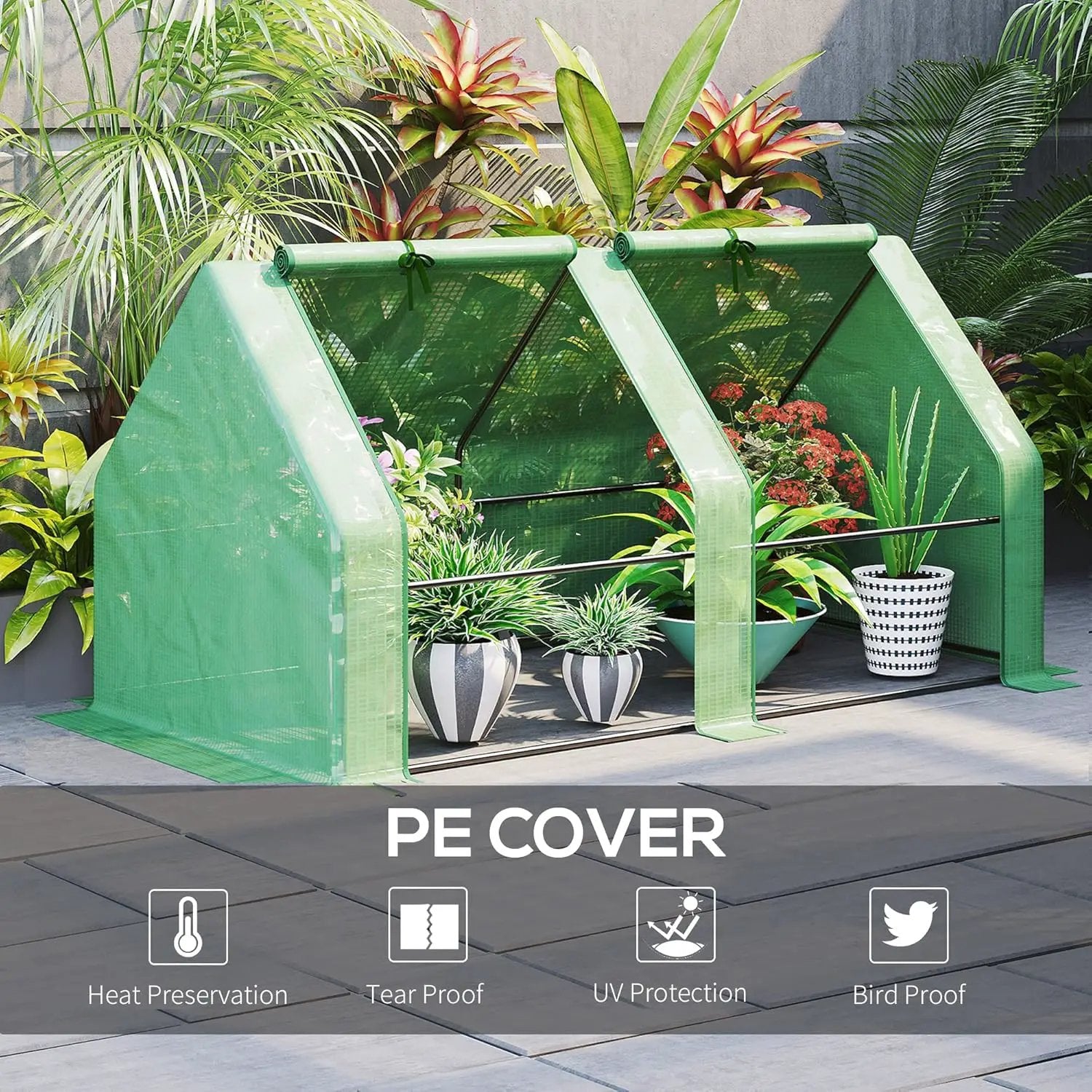 Outsunny 6' x 3' x 3' Mini Greenhouse with Zippered Doors & Roll-up Windows, Portable Plant Hot House with Durable PE Cover, Water Resistant, UV Protected for Outdoor Flowers, Vegetables, Green by GreenHaven Gardens