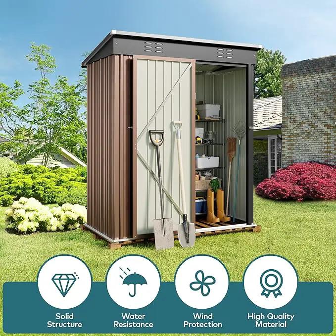 Gizoon 5' x 3' Outdoor Storage Shed with Singe Lockable Door,Galvanized Metal Shed with Air Vent Suitable for The Garden,Tiny House Storage Sheds Outdoor for Backyard Patio Lawn-Brown by GreenHaven Gardens