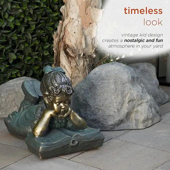 Alpine Corporation 16" Tall Indoor/Outdoor Girl Laying Down Reading Book Statue Set Yard Art Decoration by GreenHaven Gardens