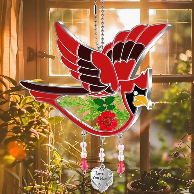 KY&BOSAM Cardinal Suncatcher Nana Gifts I Love You Nana Stained Glass Suncatchers Hanging Ornament for Window Wind Chime Birthday Gifts for Women Nana Grandma Mother`s Day Christmas Tree Gifts by GreenHaven Gardens