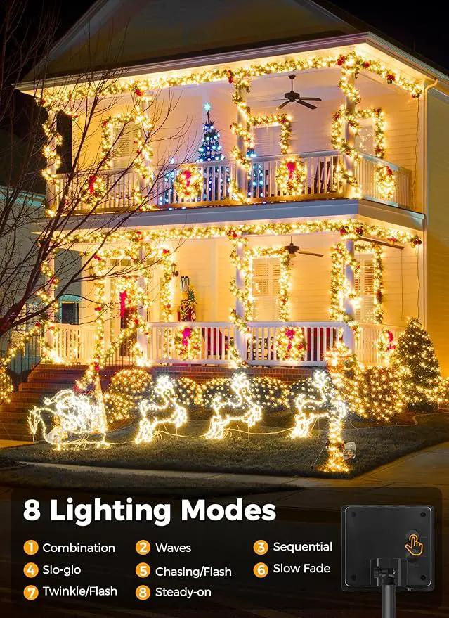 2-Pack 480LED 170FT Total Solar Outdoor Lights IP65 Waterproof Solar Powered Lights with 8 Lighting Modes for Party Garden Yard Home Holiday Tree Decoration Lighting, Warm White by GreenHaven Gardens