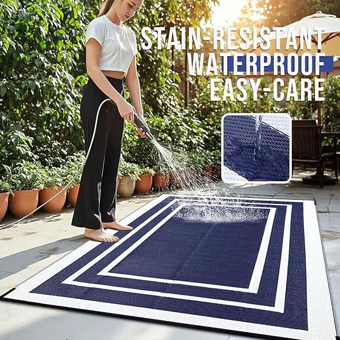 OLANLY Outdoor Rug 8x10 ft Waterproof, Reversible Outdoor Plastic Straw Rug, RV Mat, Indoor Outdoor Carpet Clearance for Patio, Camping, Balcony, Deck, Backyard, Navy & White by GreenHaven Gardens