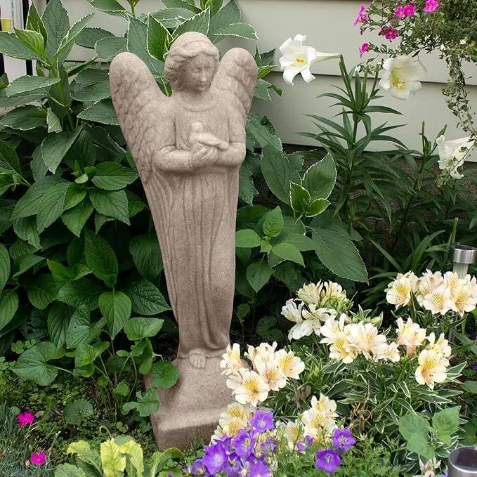 EMSCO Group 2260-1AZ Morning Angel Statue – Natural Sandstone Appearance – Made of Resin – Lightweight – 29” Height by GreenHaven Gardens