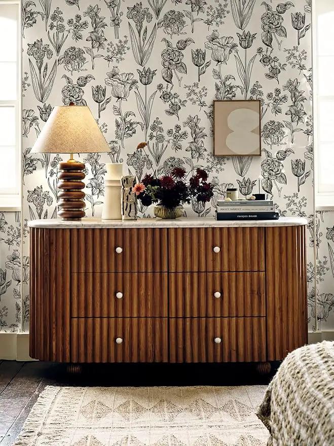 Dimoon 393"x17.3" Floral Peel and Stick Wallpaper Beige Contact Paper Waterproof Wallpaper Delicate Vintage Flower Thicken Plant Self Adhesive Removable Wall Covering Shelf Liner Decal Vinyl Roll by GreenHaven Gardens