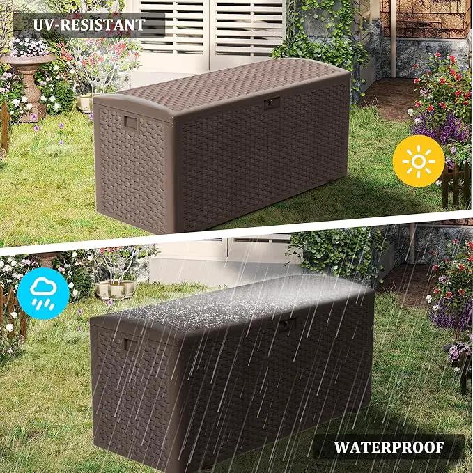 180 Pro Gallon Waterproof Outdoor Storage Bin Resin Deck Box for Patio, Poolside, and Garden, Lockable & UV-Resistant, Brown by GreenHaven Gardens