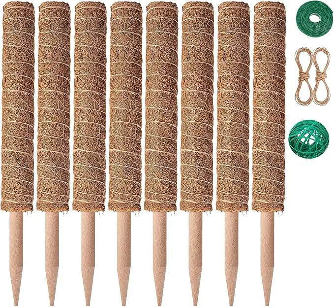 8 Pcs Moss Pole for Plants Monstera, Plant Support Stakes for Indoor Climbing Plants Grow Upwards, with 65ft Twist Ties, 13ft Jute Rope, 6.5ft Hook-and-Loop Strip by GreenHaven Gardens