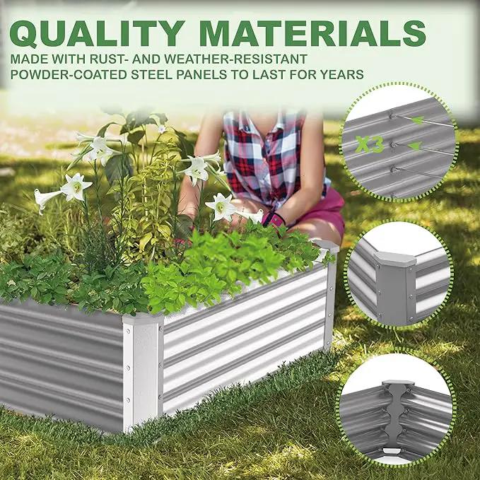 8X4X1ft Galvanized Raised Garden Bed for Gardening,Metal Planter Boxes Outdoor Patio Kit Planting Bed for Vegetables Flowers Herb,Silver by GreenHaven Gardens