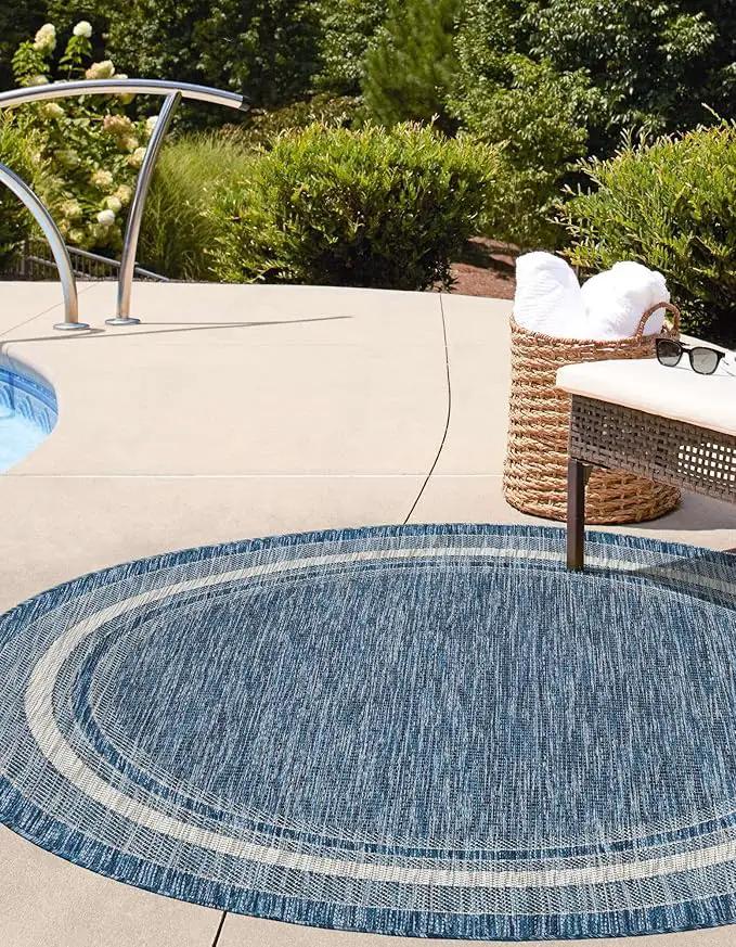 Unique Loom Outdoor Border Collection Area Rug - Soft Border (10' Round Blue/Ivory) by GreenHaven Gardens