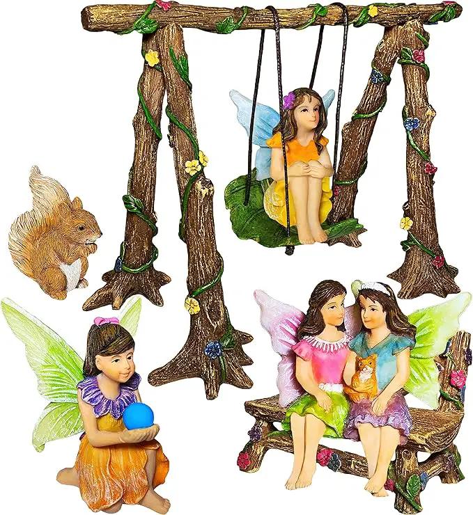 Mood Lab Fairy Garden - Accessories Kit with Miniature Figurines - Swing Set of 6 pcs - for Outdoor or House Decor by GreenHaven Gardens