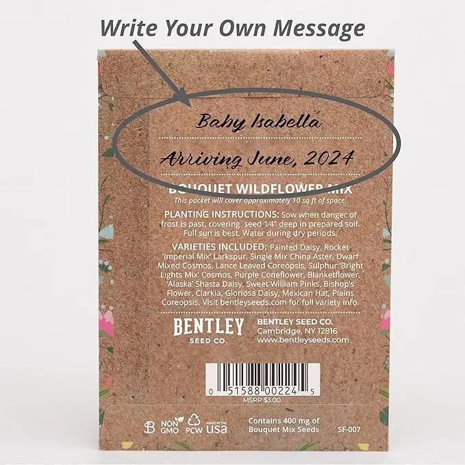 BENTLEY SEED CO. Oh Baby Flower Seeds Packets - Girl/Boy Baby Shower Favors - Pre-Filled, 25 Wildflower Seed Packs for Favor - Eco-Friendly Gift & Babys Guest Giveaways - Non-GMO Seeds - Brown Envelop