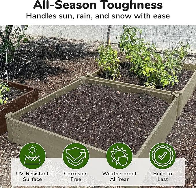 Raised Garden Bed - 4x4 ft Planter Box - Weathered Wood HDPE - No Tools Needed - DIY Kit for Urban Gardening, Flowers, Herbs & Vegetables - Made in The USA by GreenHaven Gardens