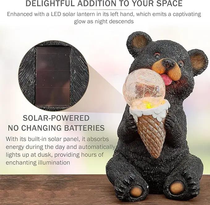 The Roo - Black Bear Solar Light Figurine - Outdoor Waterproof Garden Statue - Animal Garden Decor Light - Solar Lantern for Outside - Housewarming Gifts - Patio, Yard, and Lawn by GreenHaven Gardens