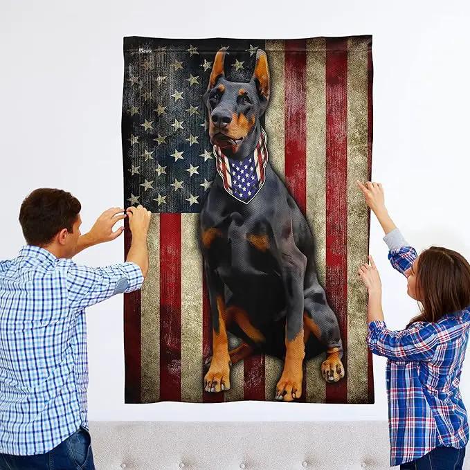 FLAGWIX Doberman Pinscher Flag, American Patriot Dog Flag Decorations - 4th of July Decorations for Home, Outside, House Flag 30x40 - Double Sided, Heavy Duty Canvas Flag Indoor Outdoor by GreenHaven Gardens