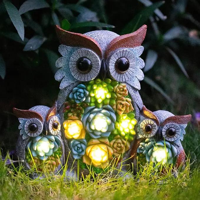 Solar Garden Statue Lights Owl Figurine with LED Lights, Outdoor Garden Succulent Ornaments Waterproof Decoration for Outside Patio Yard Lawn Decor by GreenHaven Gardens