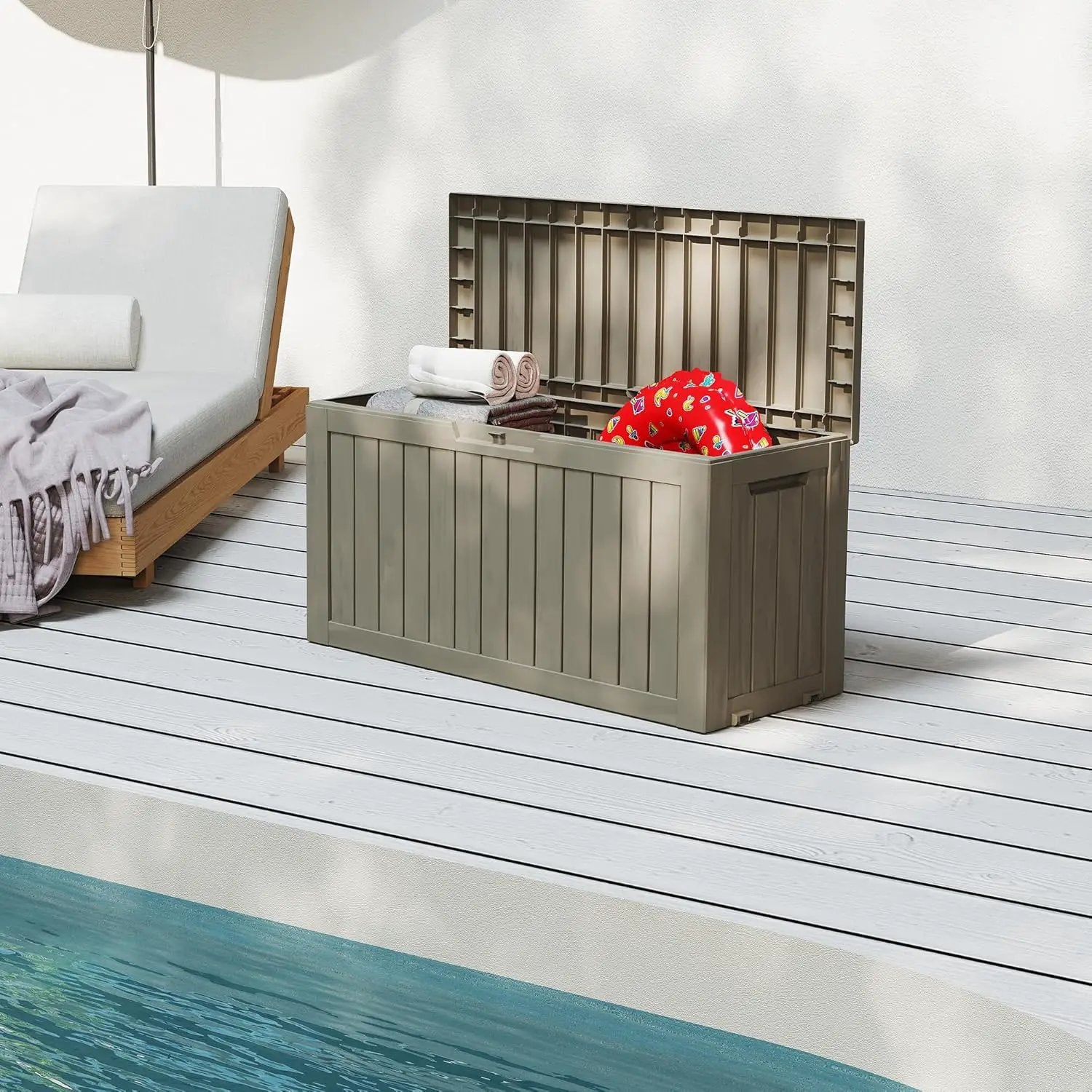 75 Gallon Waterproof Large Resin Deck Box Indoor/Outdoor Lockable Storage Container and Seating for Garden, Pool, and Patio (75 Gallon, Grey) by GreenHaven Gardens