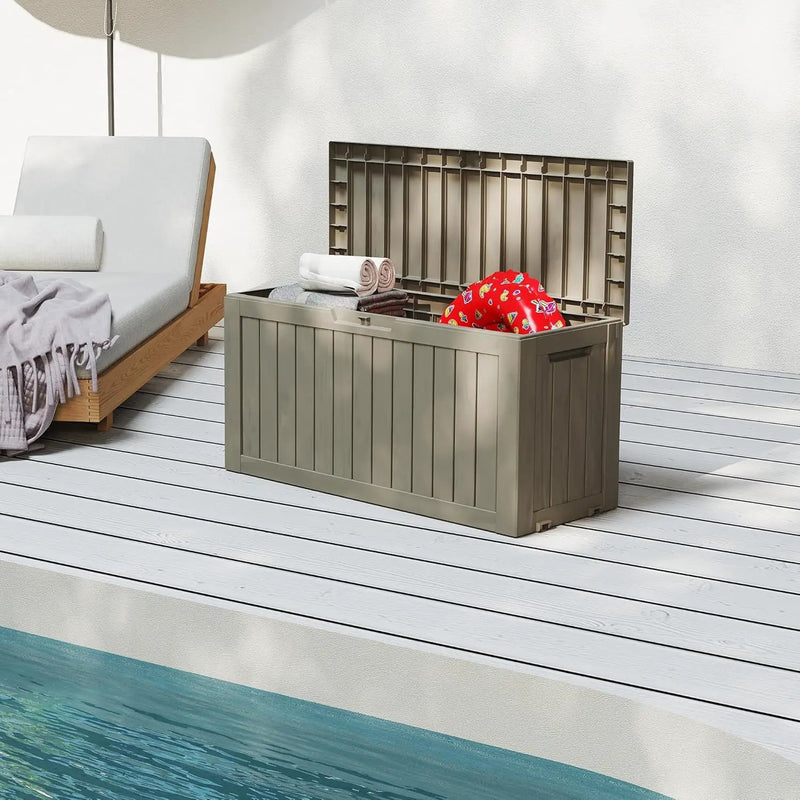 75 Gallon Waterproof Large Resin Deck Box Indoor/Outdoor Lockable Storage Container and Seating for Garden, Pool, and Patio (75 Gallon, Grey) by GreenHaven Gardens