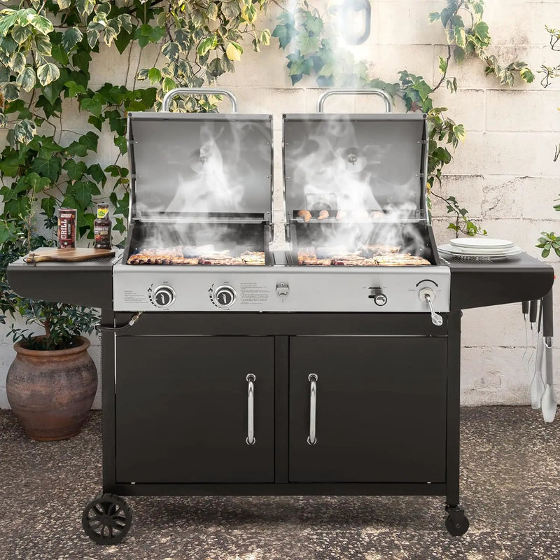 Royal Gourmet ZH3002N Propane Gas and Charcoal Grill Combo, Dual Fuel BBQ Grill with 2 Side Shelves for Outdoor Patio Garden Backyard Barbecue, 20,000 BTUs, Silver & Black by GreenHaven Gardens