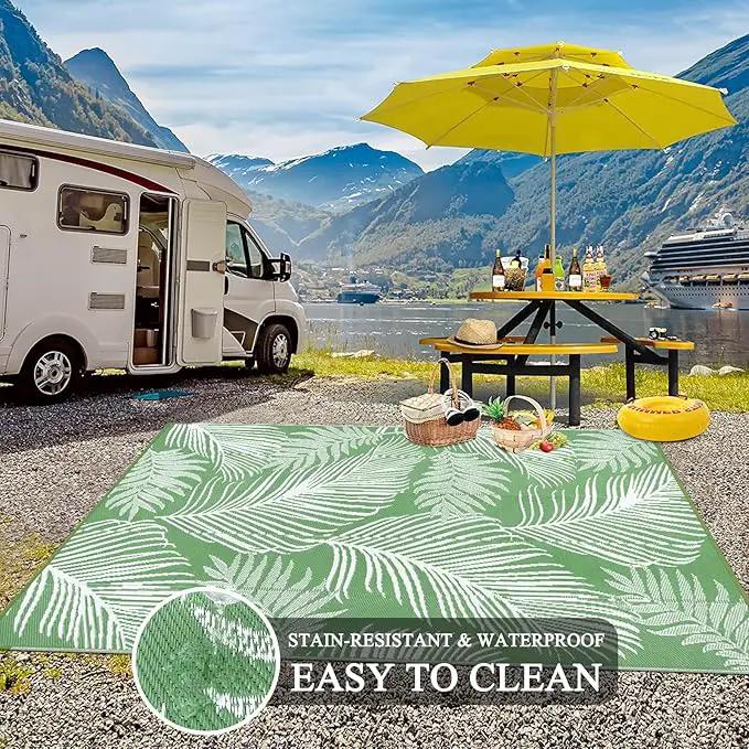 Pauwer Waterproof Outdoor Rug 8x10, Reversible Plastic Straw Patio Camping Rug, Indoor Outdoor RV Mat Carpet for Deck, Camper, Porch, Balcony, Backyard, Picnic, Leaf Green by GreenHaven Gardens