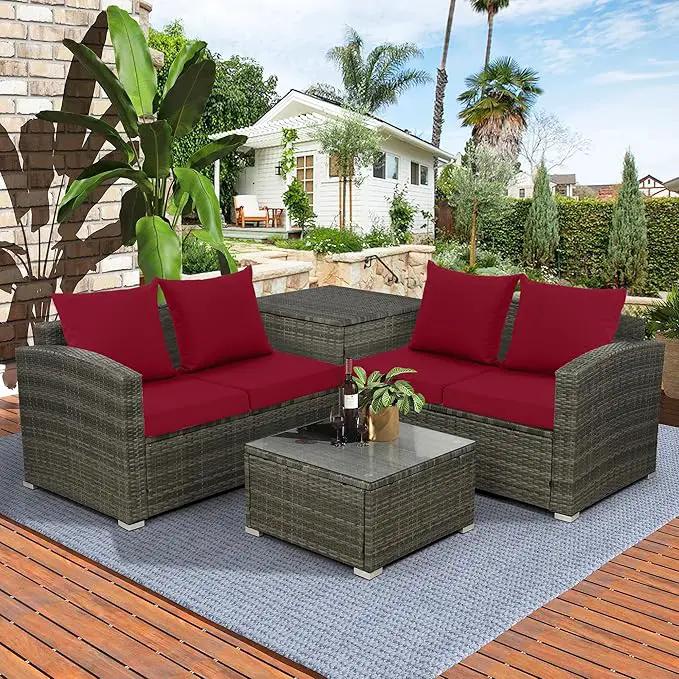 Outdoor Cushions for Patio Furniture, Waterproof Outdoor Chair Cushion w/Fade-Resistant, Removable & Machine-Washable Cover, 22x22 Inch, Deep Seat Sofa/Couch Pad Replacement – Set of 4, Burgundy by GreenHaven Gardens