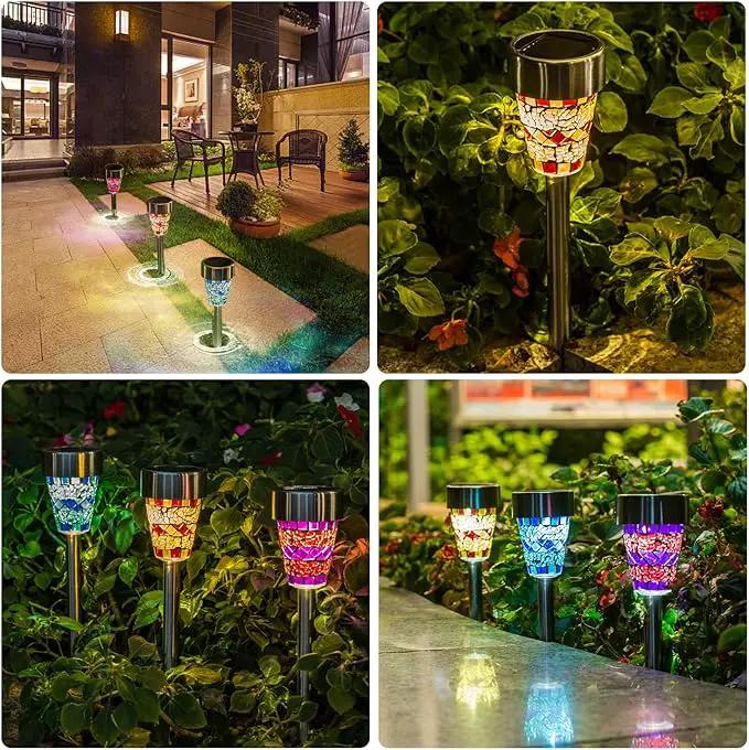 SUNWIND Solar Garden Lights Outdoor Decorative Mosaic Glass Pathway Lights White LED Solar Landscape Lights Waterproof for Lawn Path Patio Yard Walkway by GreenHaven Gardens