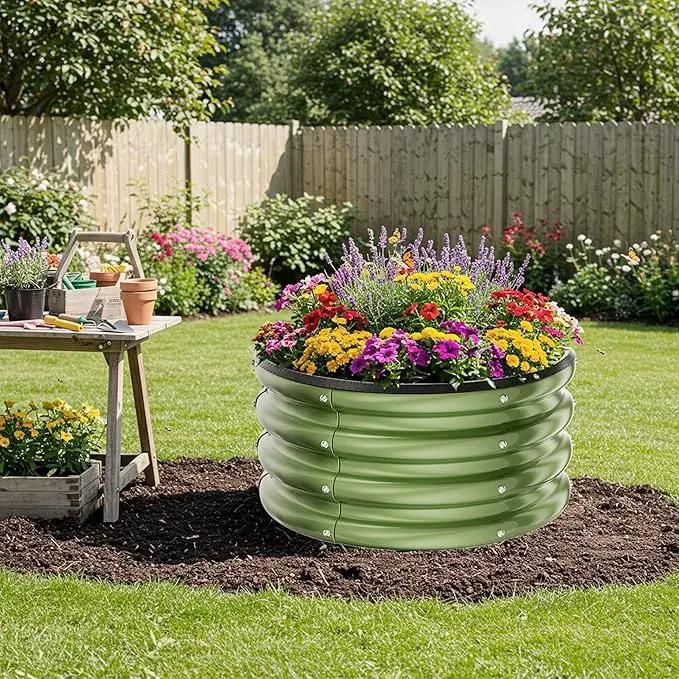 ZXZYHFTY Round Galvanized Raised Garden Bed kit,Green Outdoor Garden Raised Planter Box, Round Large Metal Raised Garden Beds for Vegetable 2 * 2 * 1ft 1 Pack by GreenHaven Gardens