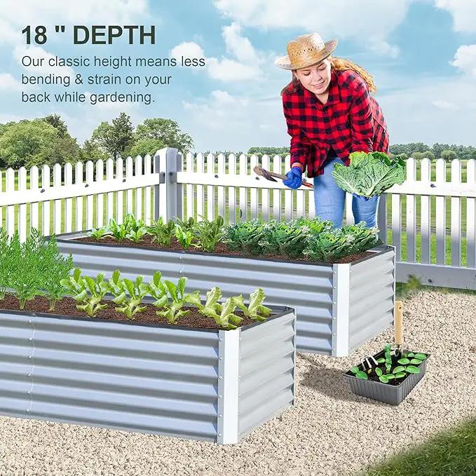 Domi Raised Garden Beds Outdoor, 8x4x1.5Ft Thickening Tall Metal Rectangular Deep Root Box Planter for Vegetables, Flowers, Herbs, and Succulents 1.5" Deep w/ 342 Gallon Capacity - Silvery by GreenHaven Gardens