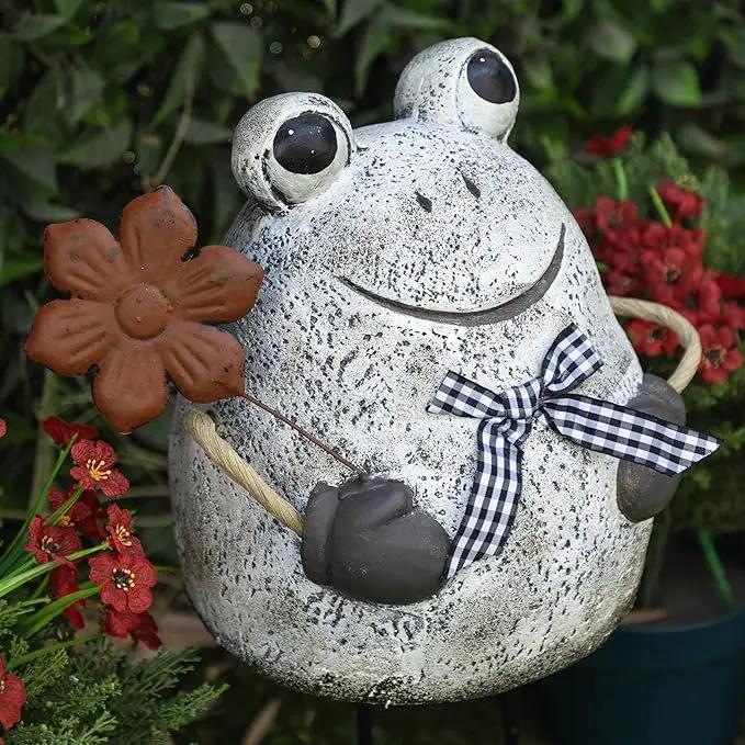Alpine Corporation MCC860 Indoor/Outdoor Frog with Flower Garden Statue, Stone Finish Frog Statue for Yard, 24" H, Silver by GreenHaven Gardens