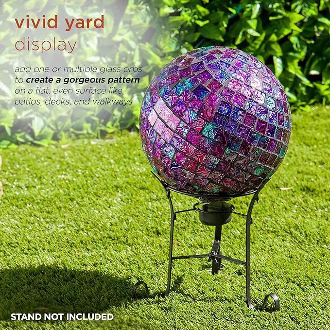 Alpine Corporation 10" Diameter Indoor/Outdoor Glass Mosaic Gazing Globe Yard Decoration, Purple Embossed Tile by GreenHaven Gardens
